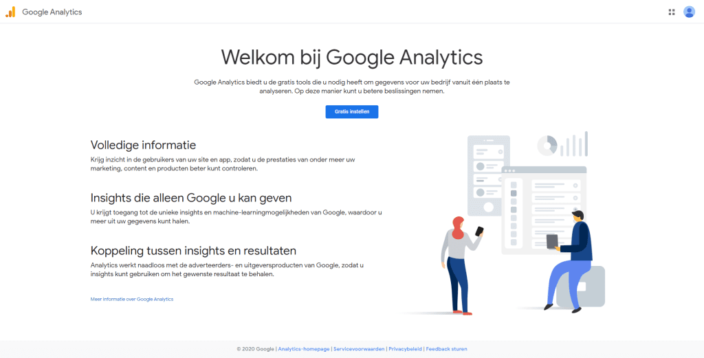Google Analytics landingspagina voor nieuwe gebruikers